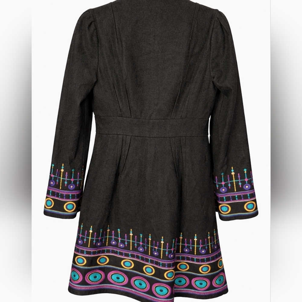 Anthropologie Plenty Vintage Wool Embroiderd Pea Coat Sz 2 - Picture 2 of 10